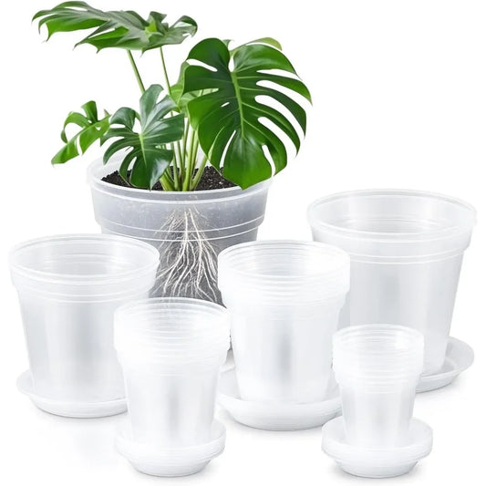 24 Pcs Inch Clear Nursery Pots with Drainage Variety Pack with Tray Transparent Plastic for Plants