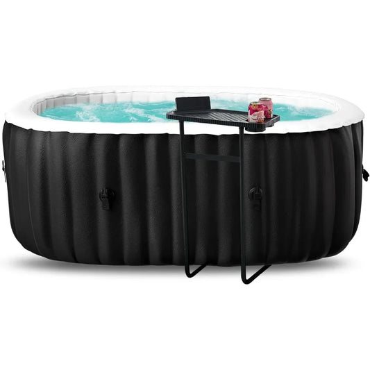 Inflatable Portable Hot Tub 75x47x25Inch, 2 Person Outdoor Spa 90 Bubble Jets and Heater Pump, Side Table