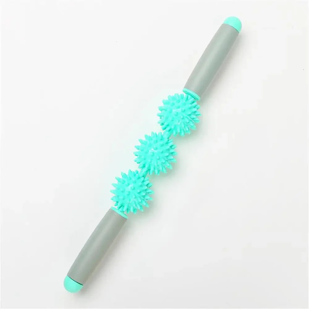 Spiky 3-Ball Massage Stick for Trigger Point, Facial Cellulite, Muscle Roller Yoga Fitness Legs Arm