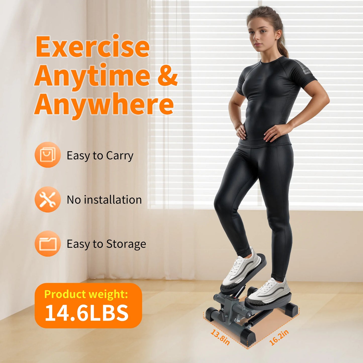 LeikeFitness Mini Stair Stepper with Digital Monitor & Resistance Band Home Workout Equipment