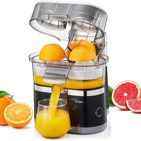 Electric Citrus Juicer, Automatic Dual Orange and Lemon Squeezer with Built-In Slicer