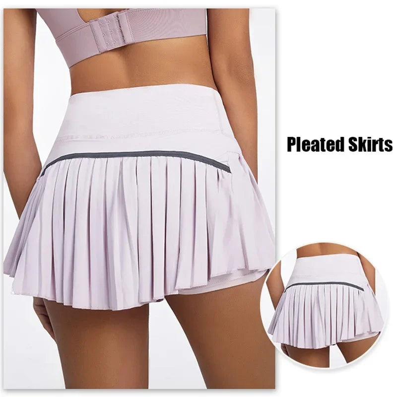 Safe Tennis Skirts XS-XXL Gym Golf Running Pleated Women Sports Fitness Shorts Pocket High Waist