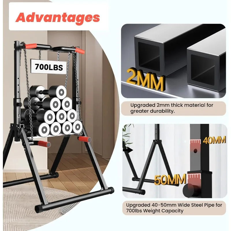 Foldable Power Tower Pull Up Bar Dip Station Adjustable Multifunctional Workout Station Gym Strength