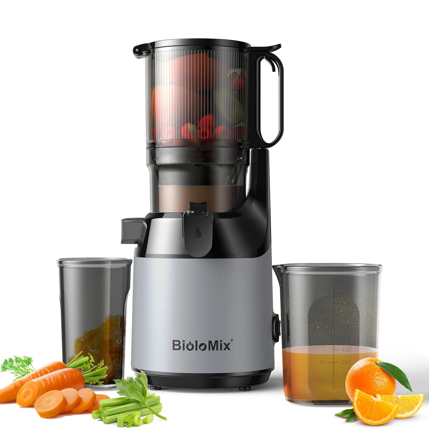 BioloMix Cold Press Juicer, with 130mm Feed Chute, High Juice Yield, BPA FREE Slow Masticating Juicer