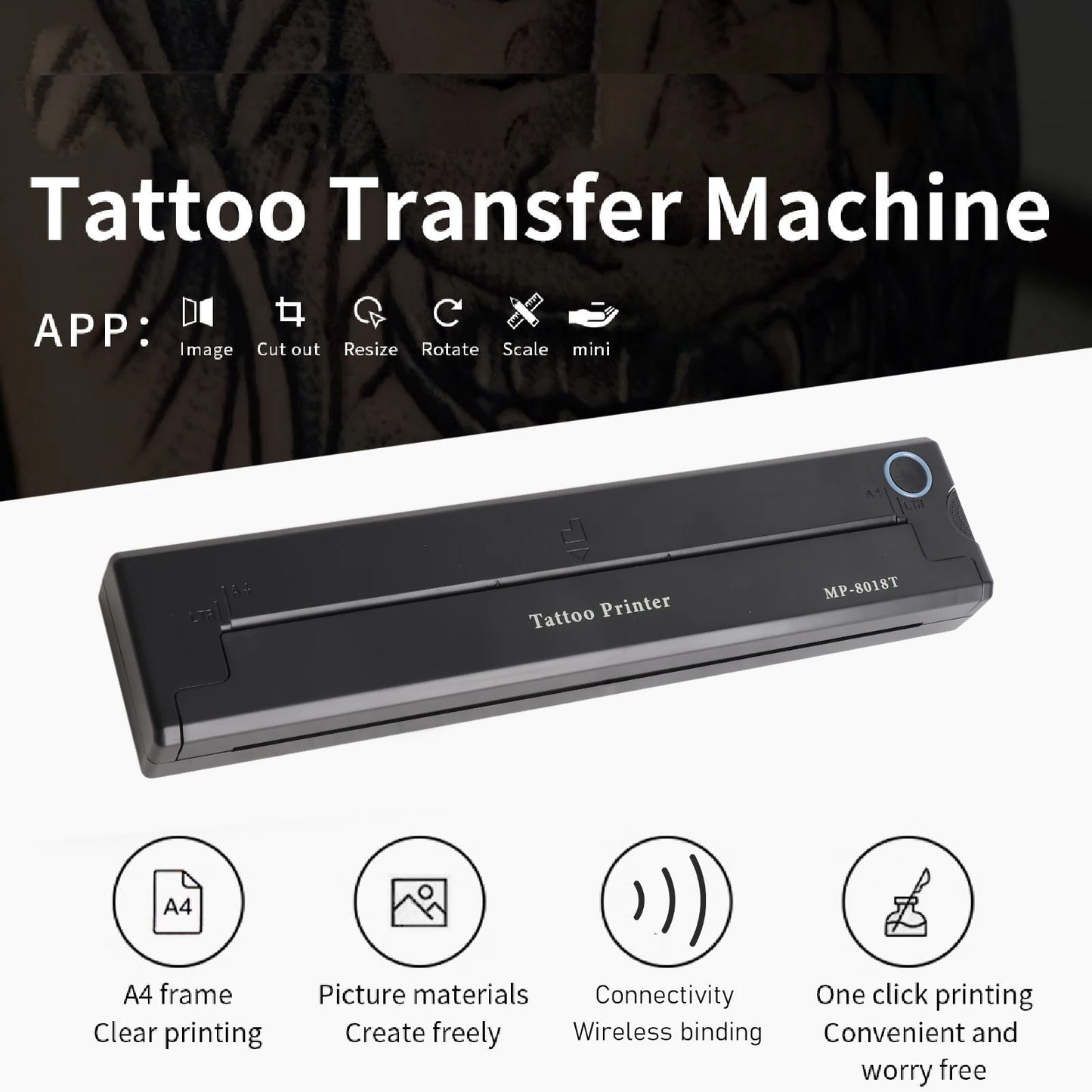 New Tattoo Thermocopier 2000mAh Wireless Transfer Bluetooth Mobile Pc for Machine Printing