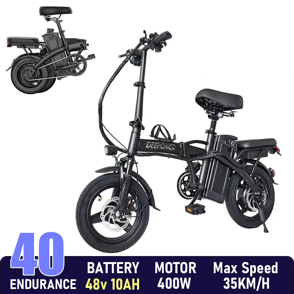 ZPW Adult Foldable Electric Bike K100 400W 48V 30AH Fat Tire City Commuter