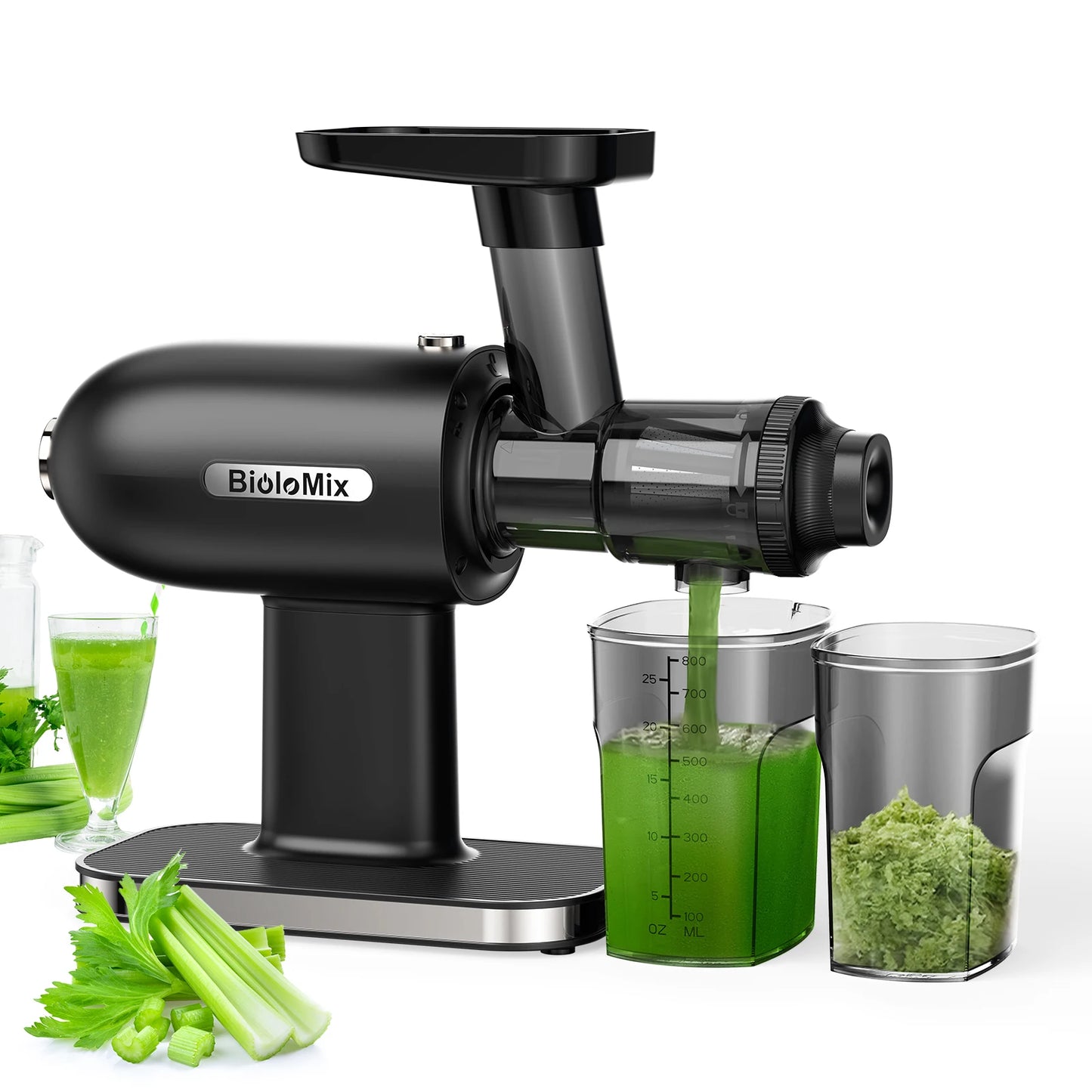 BioloMix Cold Press Juicer, Slow Masticating with Reverse Function, High Juice Yield, Easy to Clean, Brush, & Quiet