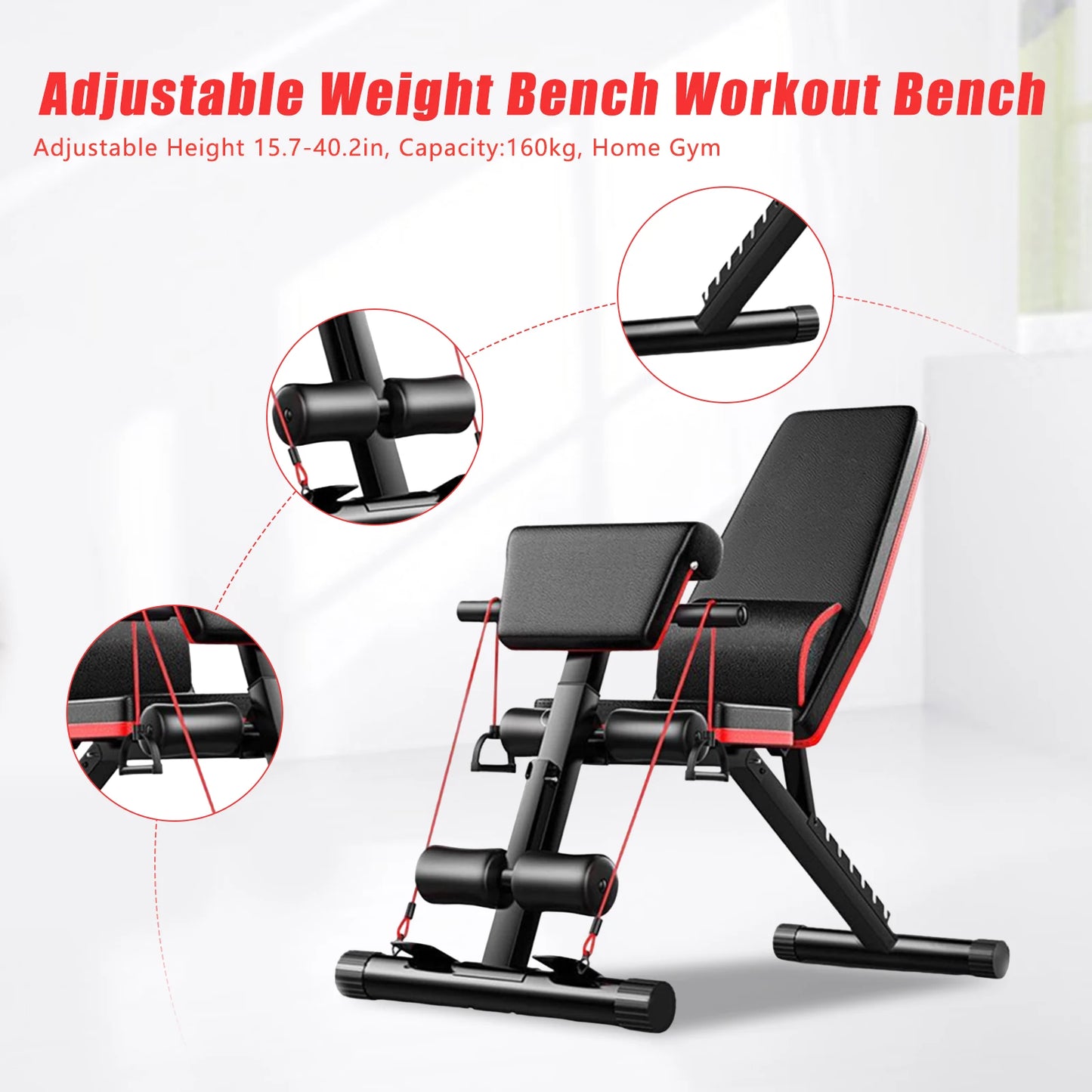 Adjustable Weight Bench Full Body Workout Foldable Incline Decline Workout Bench for Home Gym