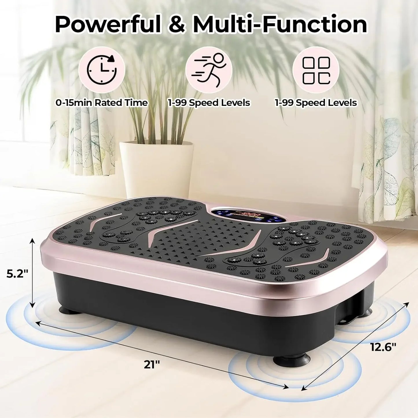 3D Vibration Plate Exercise Machine, Fitness Platform for Lymphatic Drainage, w/Loop Bands