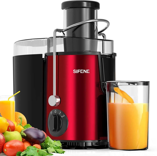 SiFENE 3" Big Mouth Centrifugal Juicer Extractor, Compact Juicing Maker, Non-BPA, Easy to Clean, Red