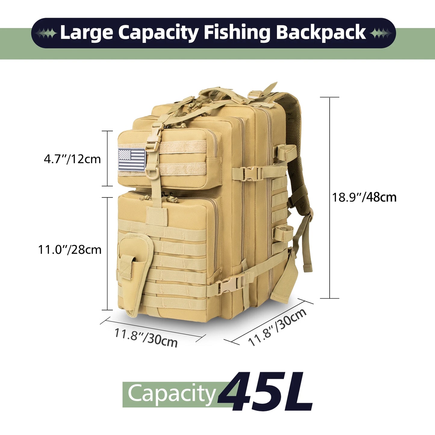 45L Multifunctional Fishing Hiking Backpack Travel Large Capacity Rucksacks Men Waterproof Outdoor