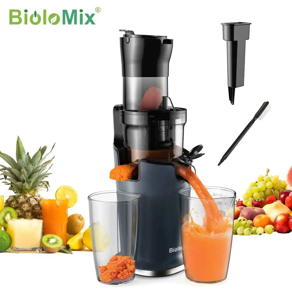 BioloMix Cold Press Juicer, 78mm Feed Chute, 200W 40-65RPM, Powerful Motor, Slow Masticating, Fits Whole Fruits