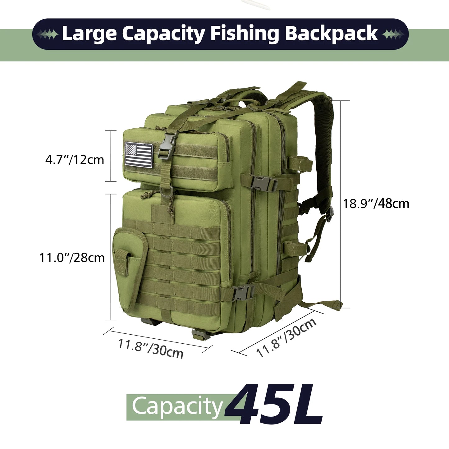 45L Multifunctional Fishing Hiking Backpack Travel Large Capacity Rucksacks Men Waterproof Outdoor