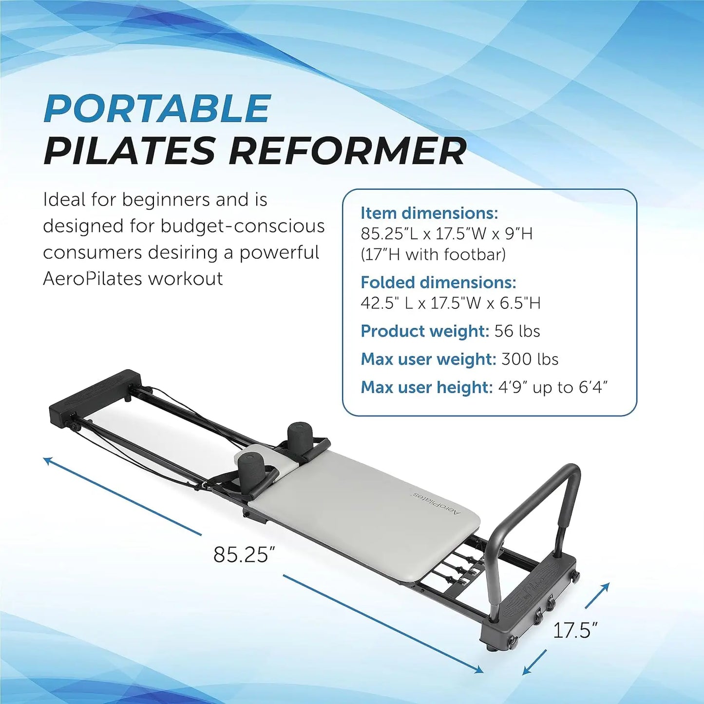 Reformer 287 - Pilates Reformer Workout Machine for Home Gym - 3 Resistance Cords