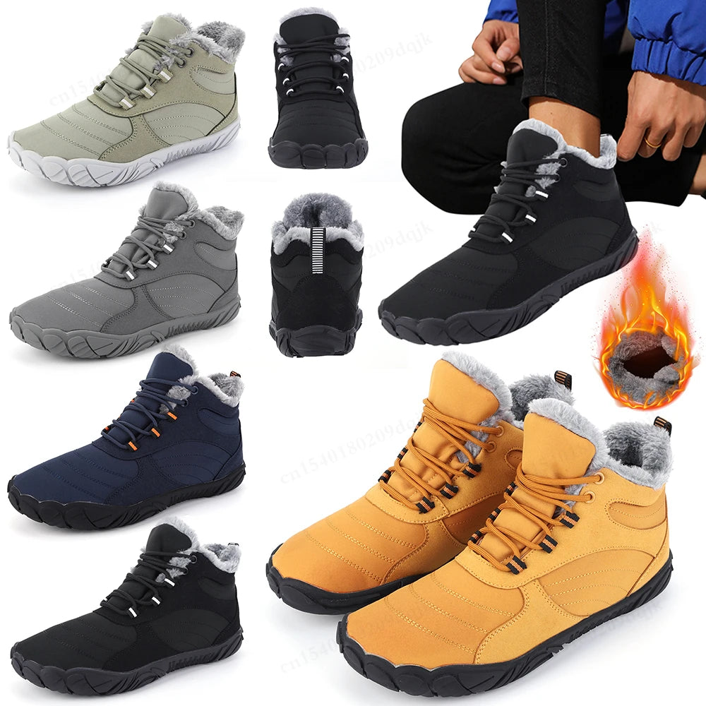 Winter Boots for Men Women Snow BareFoot Outdoor Non-slip Warm Fur Ankle Boots Hiking Shoes Size 36-46