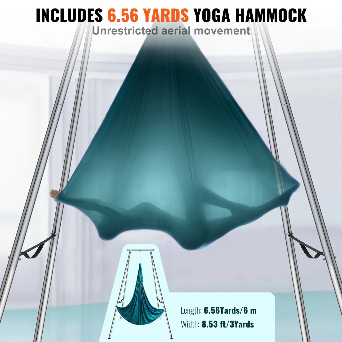 VEVOR Professional Aerial Yoga Frame & Hammock 9.67FT with 6.6 Yards Aerial Silks Max 551lbs