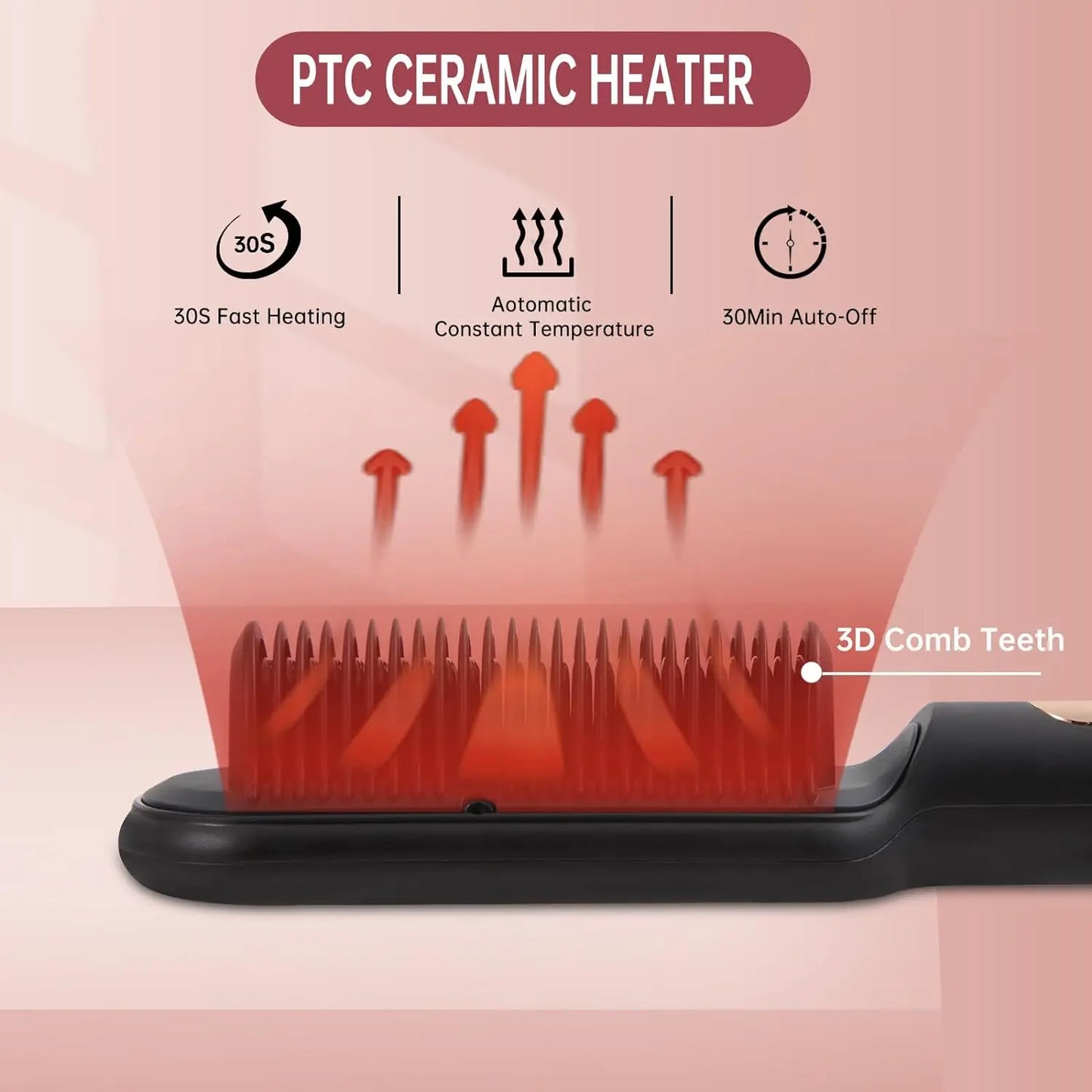 AP02 Negative Ionic Hair Straightener Brush for Women, Fast Heating, Anti-Scald & Auto-Shut Off