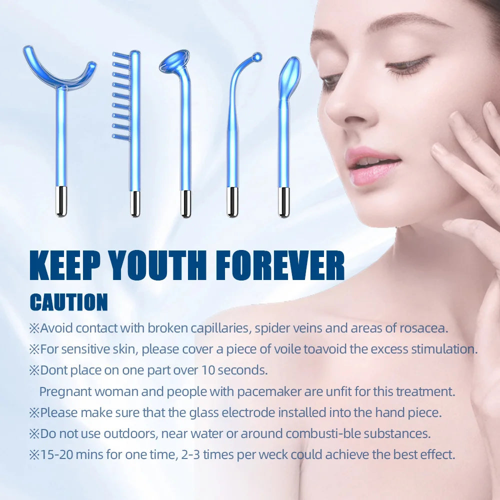 AOKO Blue 5-in-1 High Frequency Facial Machine For Hair Face Anti Aging Therapy Acne Tool Fusion