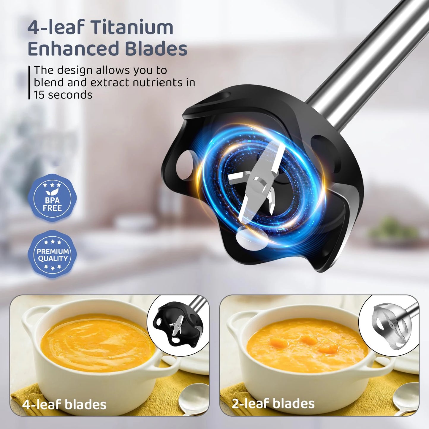 1000 Watt Powerful Handheld Immersion Blender, Vegetable Meat Egg For Smoothies, Sauces, Baby Food Soups