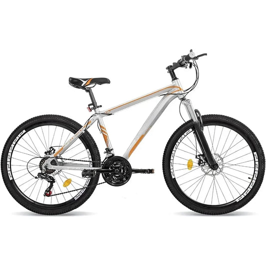 26 Inch Mountain Bike, Aluminum Frame, 21-Speed Dual Disc Brake Bicycle with Lock-Out Suspension Fork