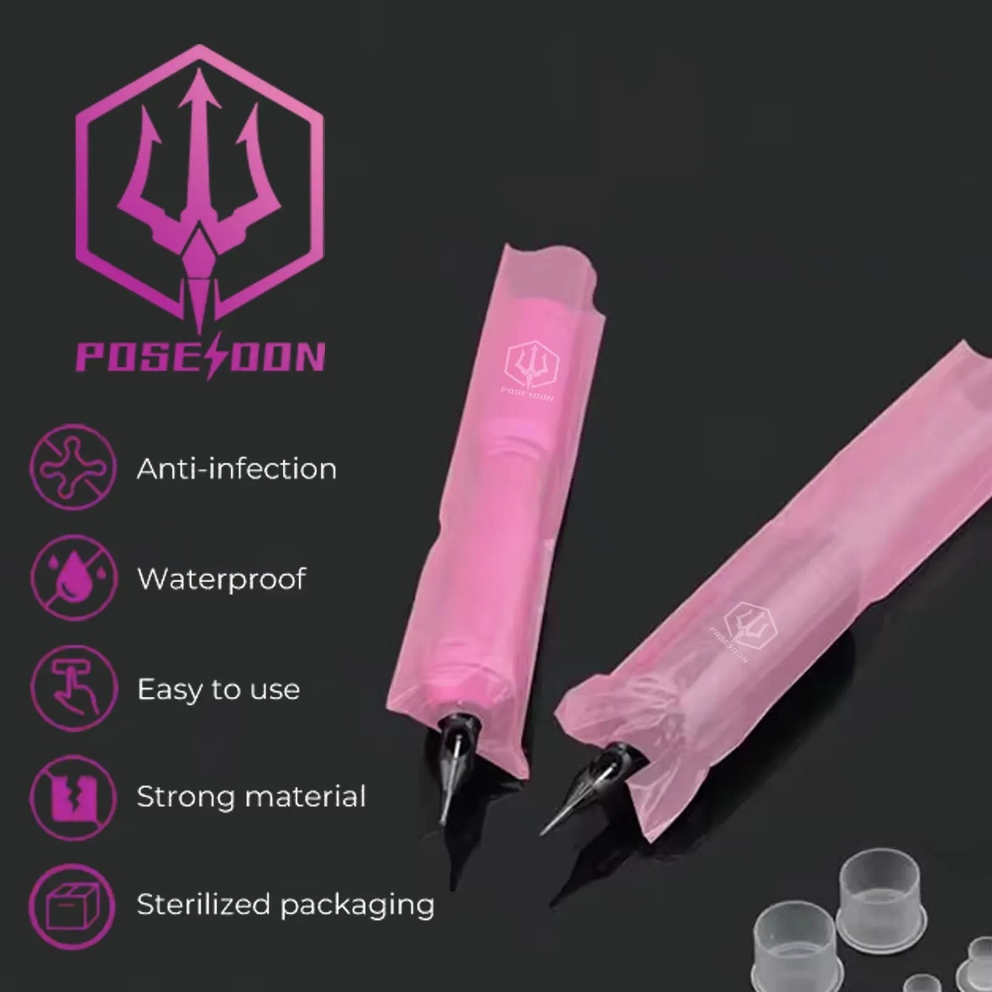 POSEIDON Tattoo Pencil Sleeve Bag Covers 200Pcs and 3Pcs Pink Bandage Tattoo Practice Accessories Supplies for Artist