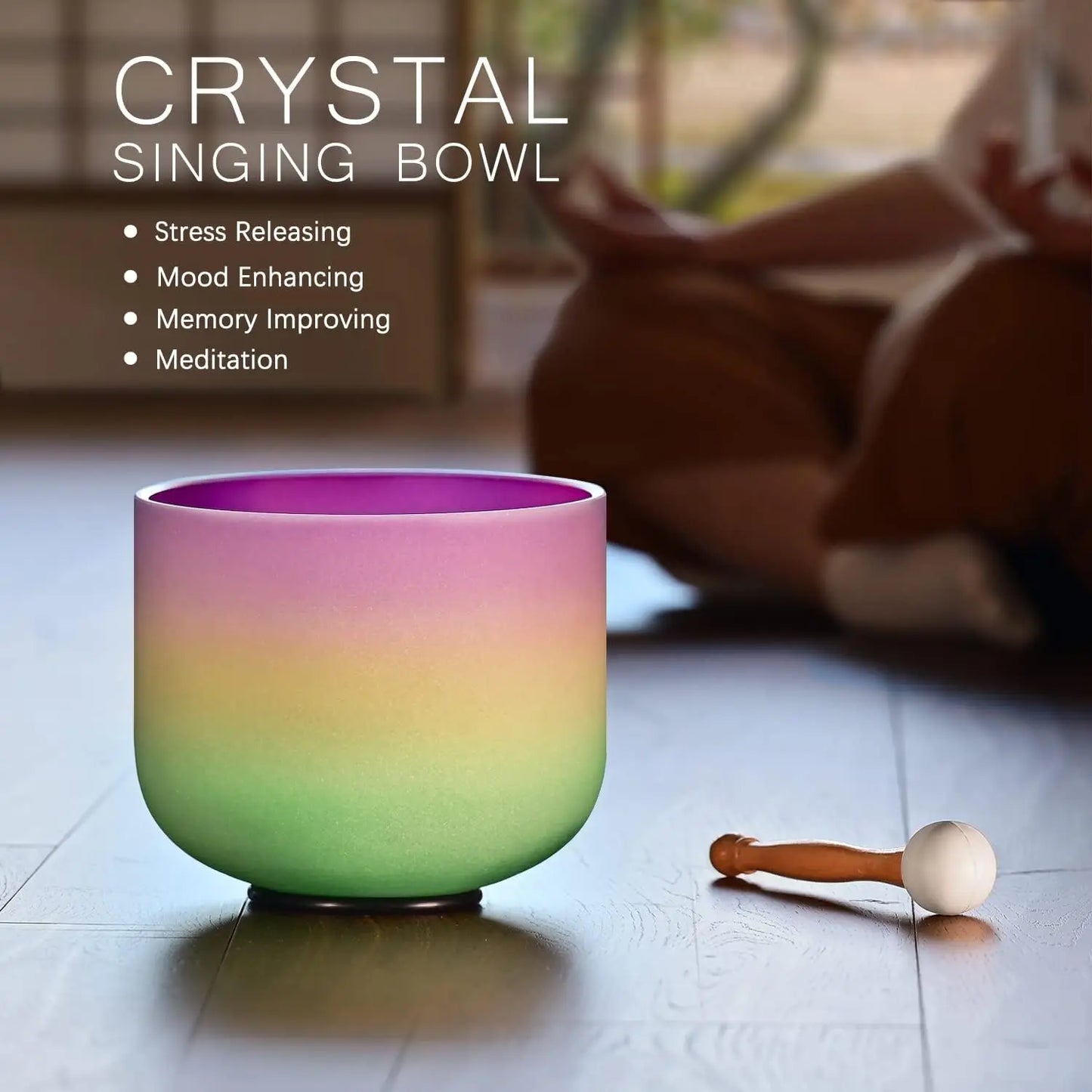 CVNC 440HZ 8 Inch Rainbow Colored B Note Crown Chakra Frosted Quartz Crystal Singing Bowl