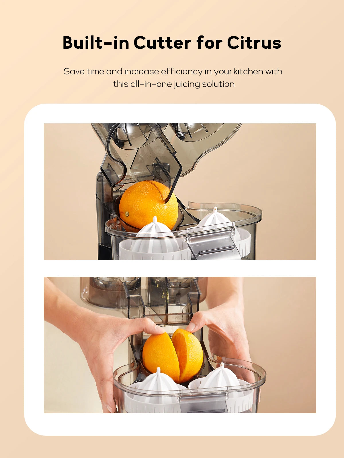 Electric Citrus Juicer, Automatic Dual Orange and Lemon Squeezer with Built-In Slicer