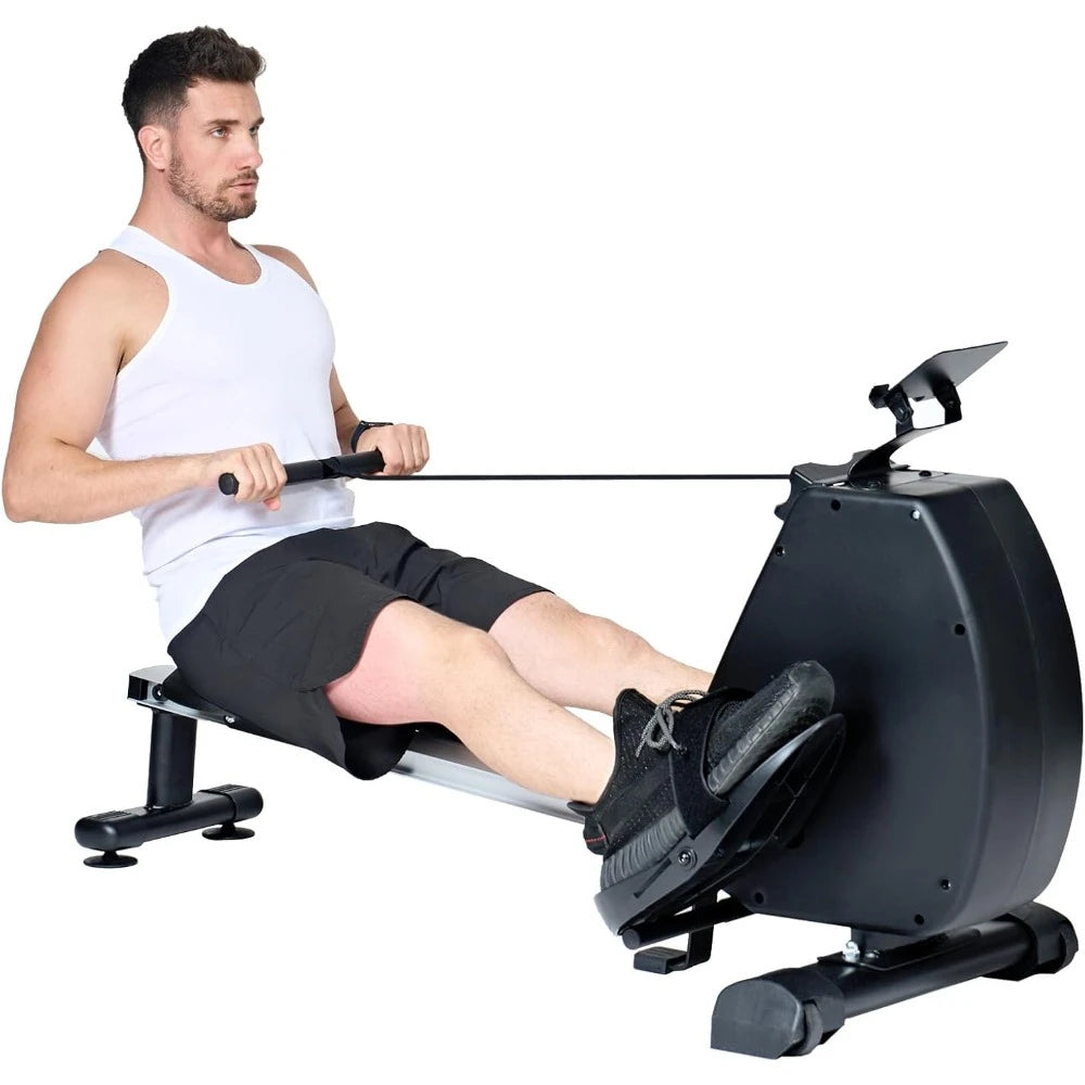 Foldable Rowing Machine Magnetic 8 Levels of Resistance All Aluminum Alloy Mute Slide 3D Ergonomic PU