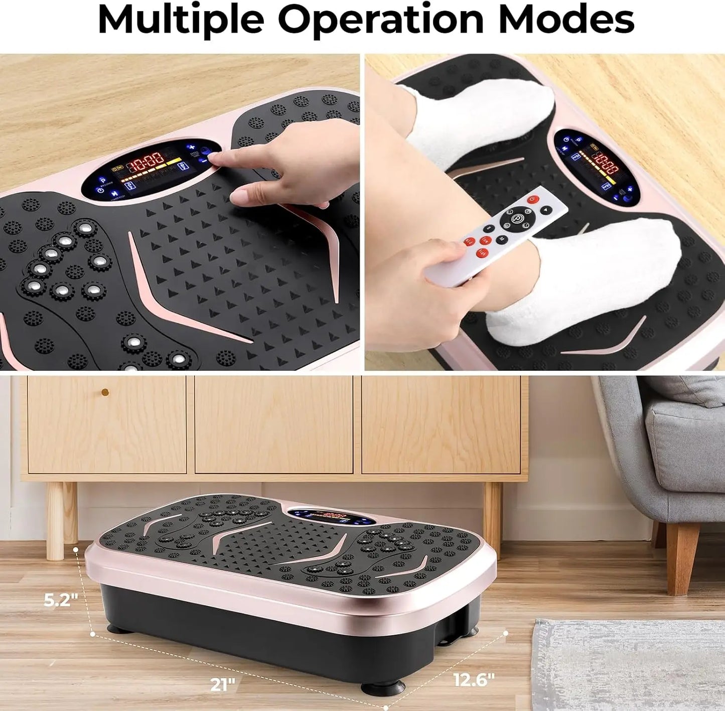 3D Vibration Plate Exercise Machine, Fitness Platform for Lymphatic Drainage, w/Loop Bands