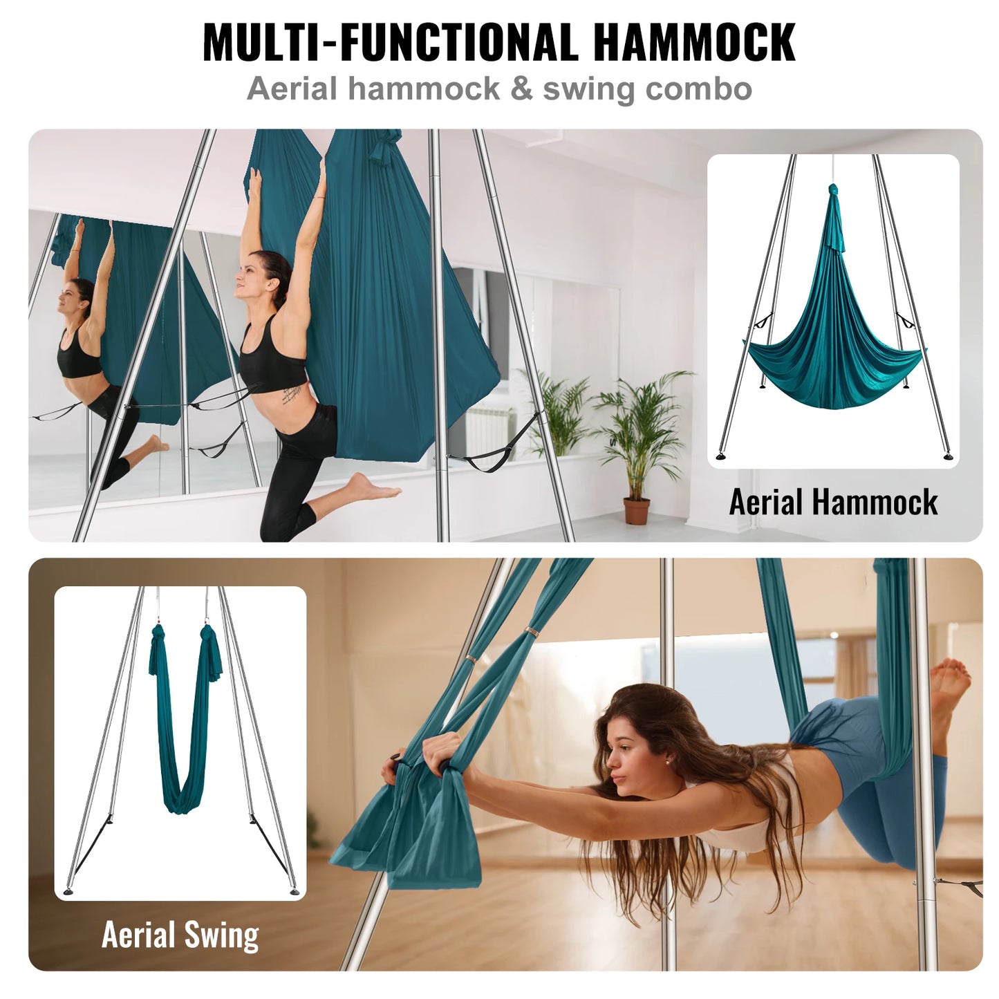 VEVOR Professional Aerial Yoga Frame & Hammock 9.67FT with 6.6 Yards Aerial Silks Max 551lbs