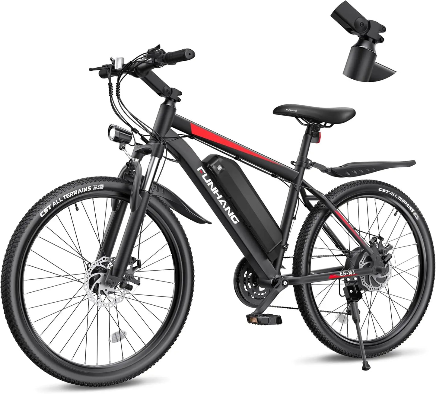 Electric Bike for Adults, 26'' 1000W Peak, Up to 50 Miles 21.7MPH with 48V 374.4WH Removable Battery