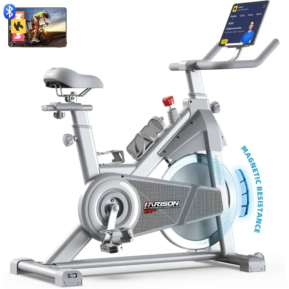 Magnetic/Brake Pad Exercise Bike 350lbs Capacity, for Home with Tablet Holder & Comfortable Seat Cushion