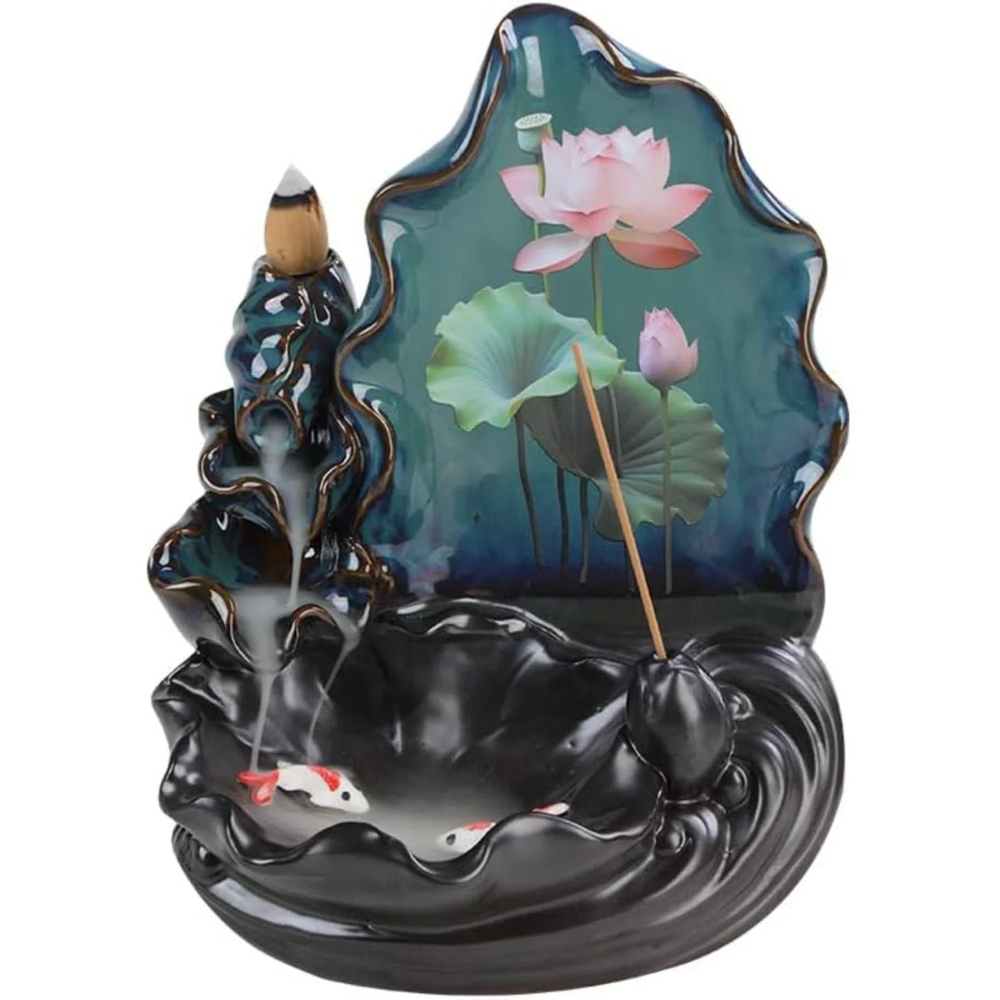 Lotus Leaf Waterfall Backflow Incense Holder with 20 Backflow Incense Cones & 30 Incense Sticks