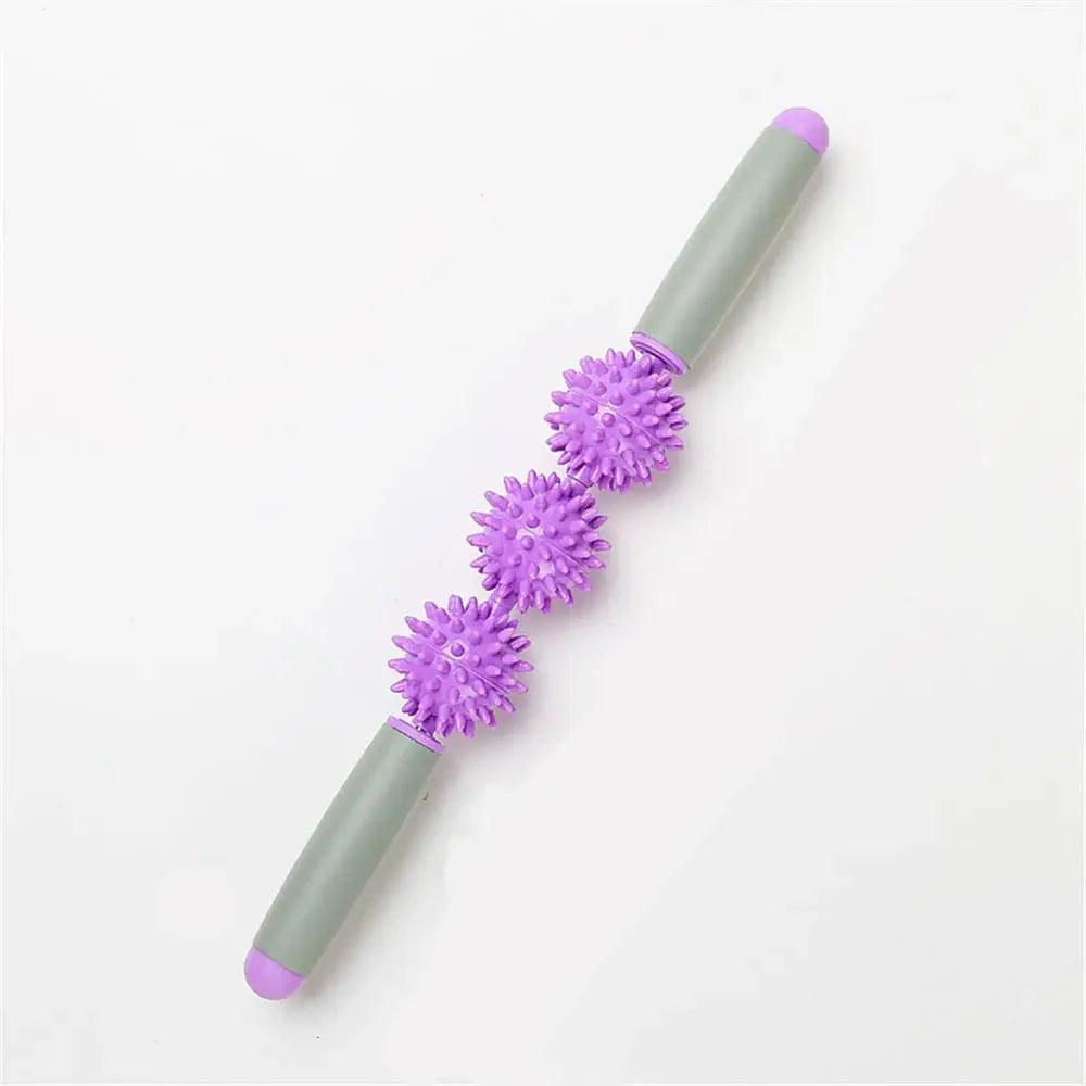 Spiky 3-Ball Massage Stick for Trigger Point, Facial Cellulite, Muscle Roller Yoga Fitness Legs Arm