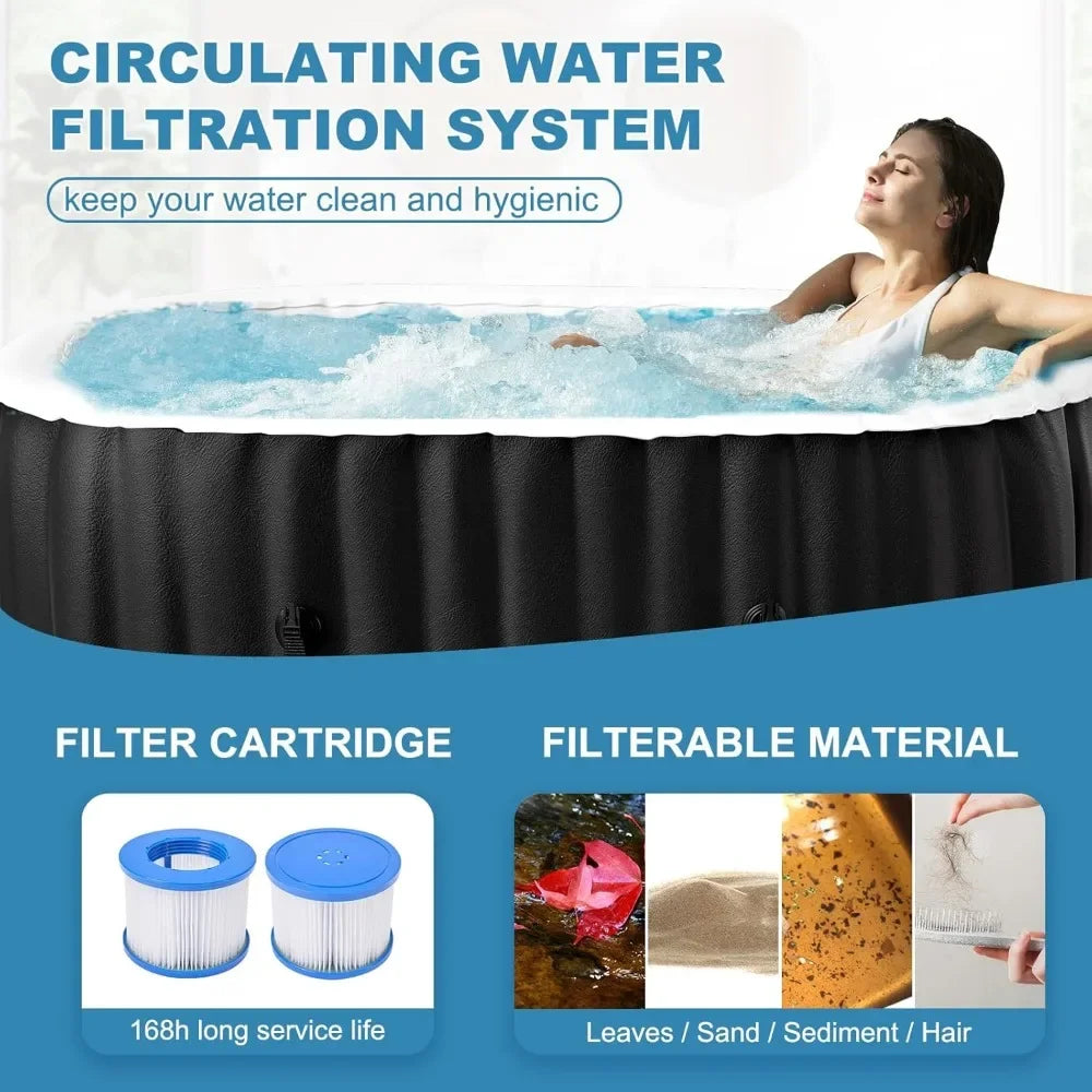 Inflatable Portable Hot Tub 75x47x25Inch, 2 Person Outdoor Spa 90 Bubble Jets and Heater Pump, Side Table