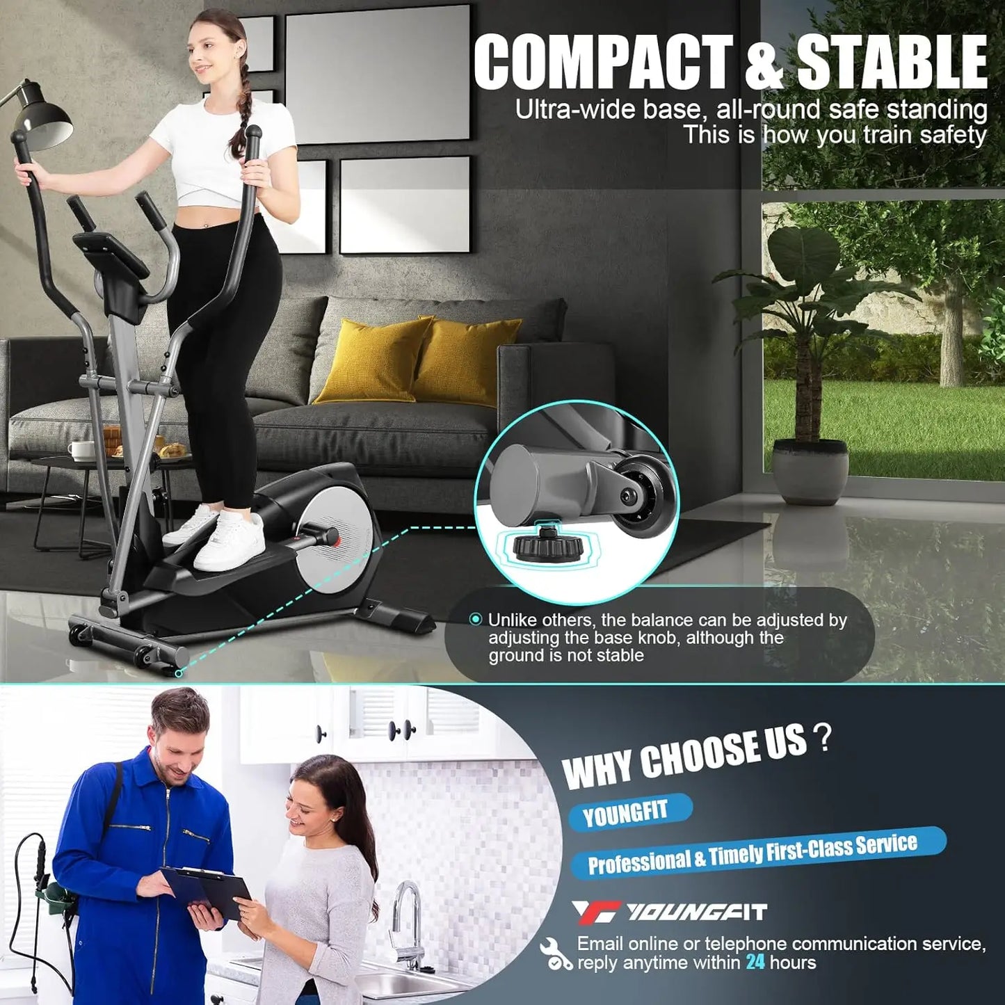 Foldable Elliptical Machine for Home, 22 Resistance Levels with Large LCD Monitor Exercise Machine