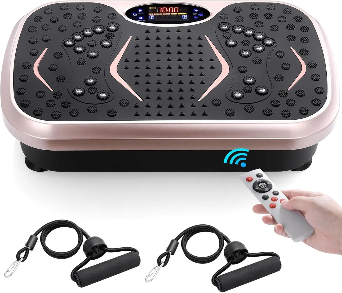 3D Vibration Plate Exercise Machine, Fitness Platform for Lymphatic Drainage, w/Loop Bands