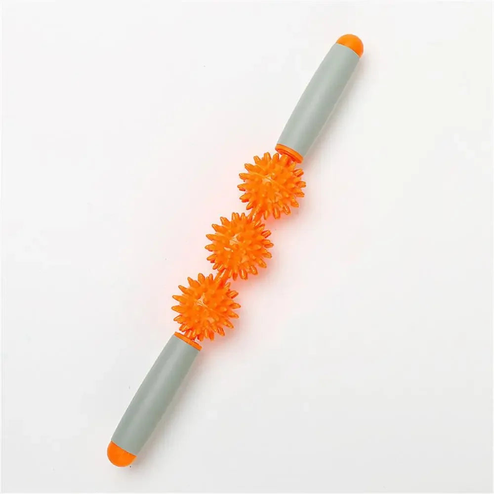 Spiky 3-Ball Massage Stick for Trigger Point, Facial Cellulite, Muscle Roller Yoga Fitness Legs Arm