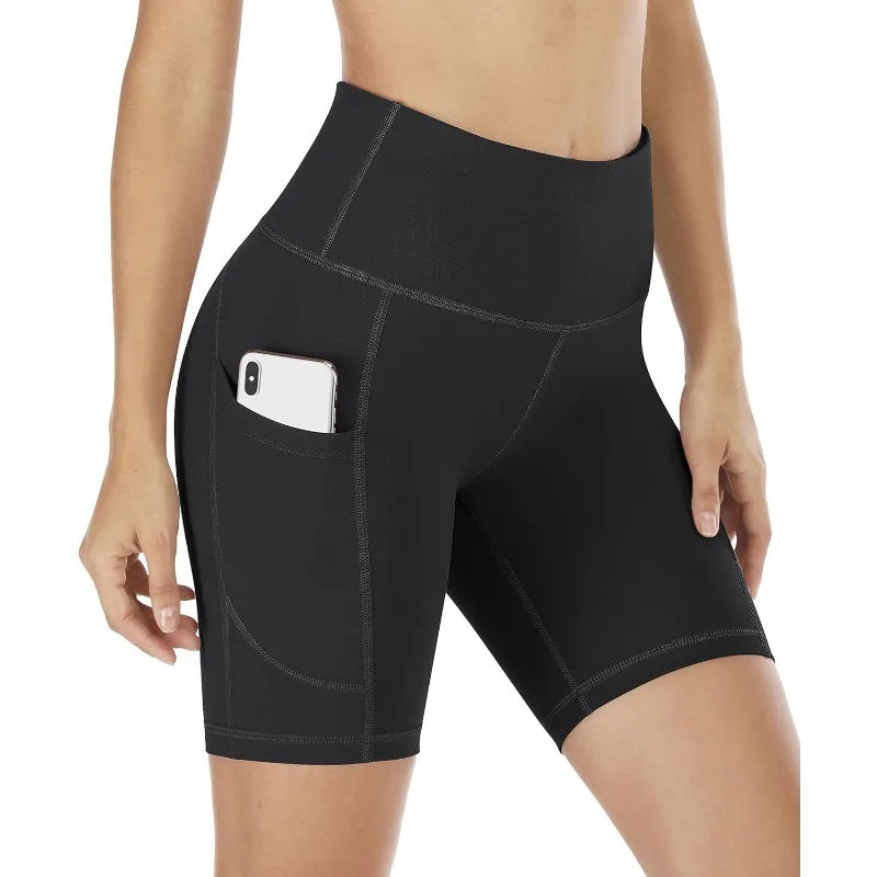 Workout Shorts Women with Pockets High Waisted Yoga Running Gym Spandex Compression Shorts