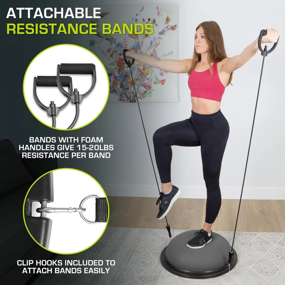 Balance Trainer Stability Exercise Half Ball with Resistance Bands and Pump for Home Gym Workout