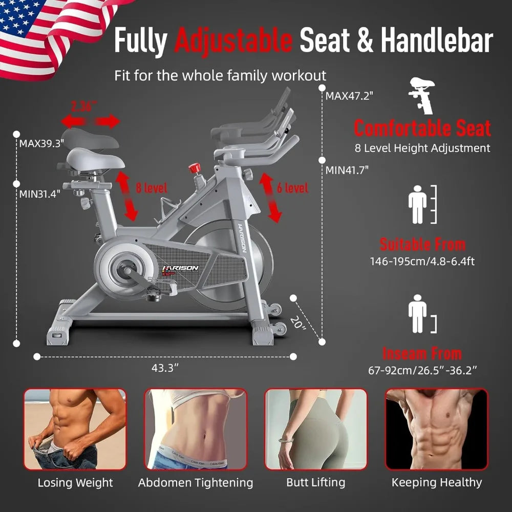 Magnetic/Brake Pad Exercise Bike 350lbs Capacity, for Home with Tablet Holder & Comfortable Seat Cushion