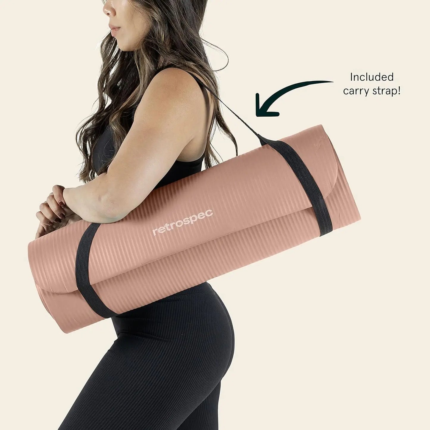 Solana Yoga Mat 1" Thick With Nylon Carry Strap for Men & Women - Non Slip