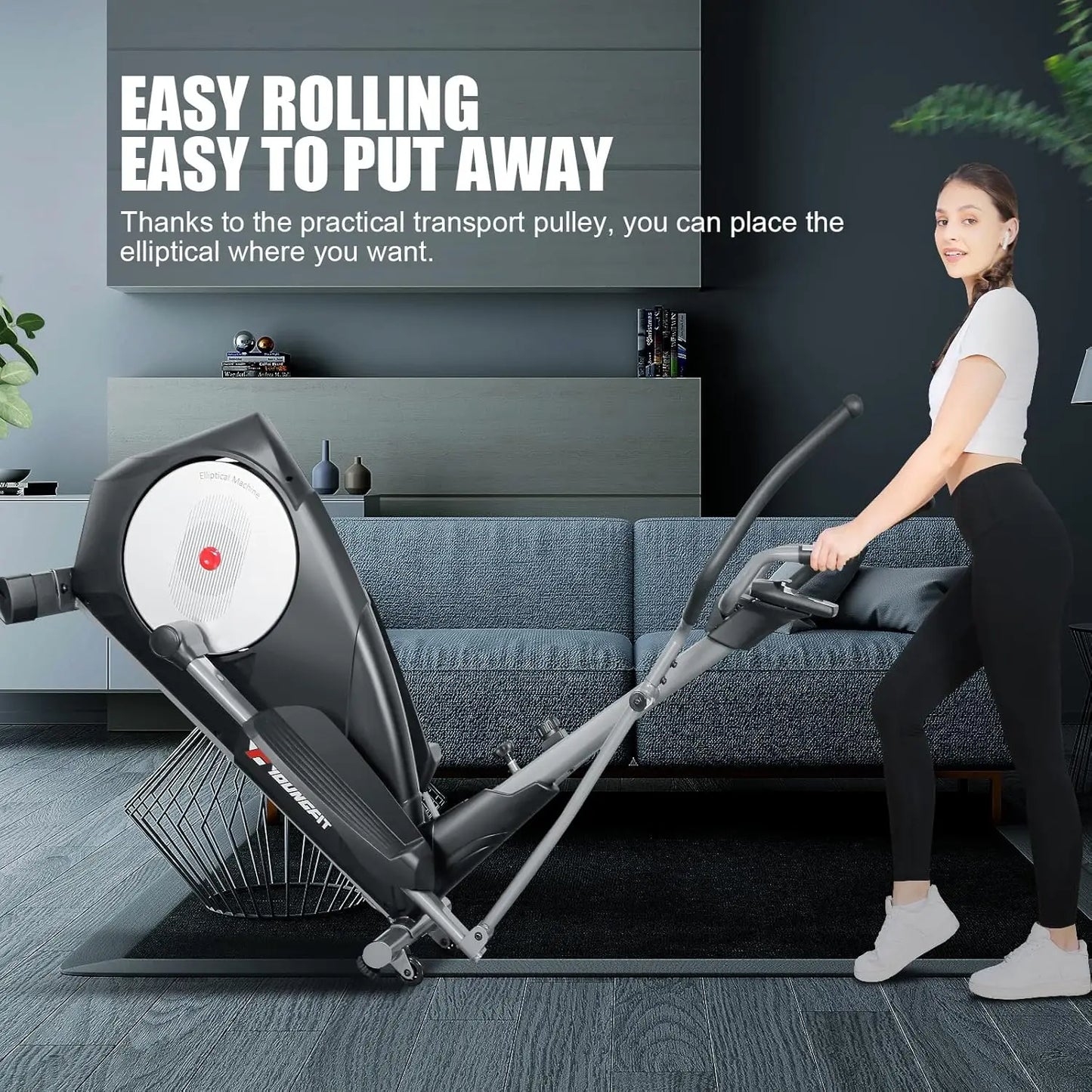 Foldable Elliptical Machine for Home, 22 Resistance Levels with Large LCD Monitor Exercise Machine