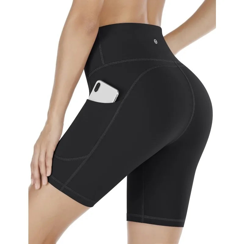 Workout Shorts Women with Pockets High Waisted Yoga Running Gym Spandex Compression Shorts