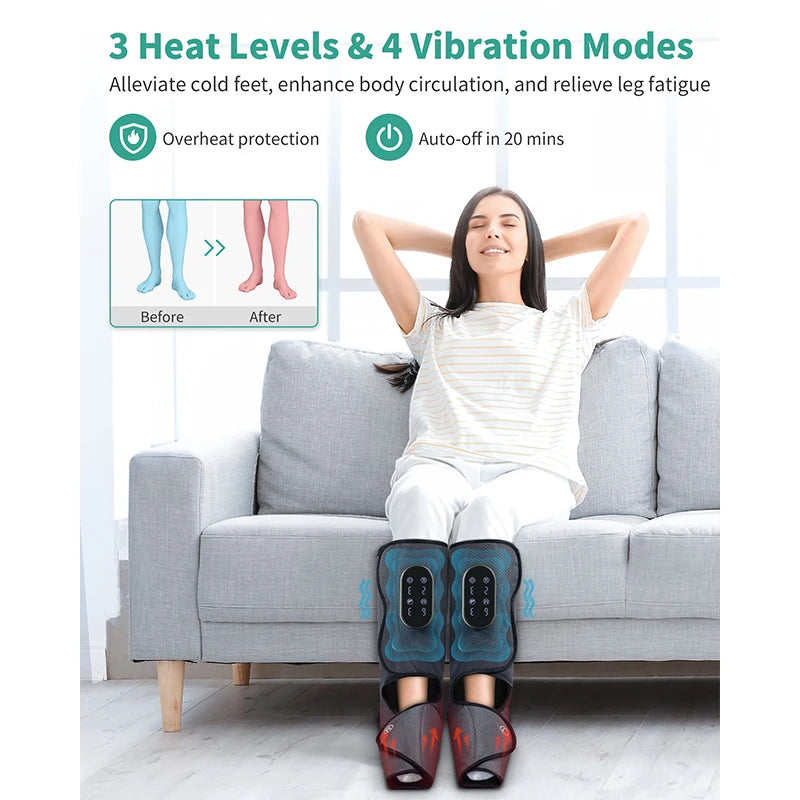 Medcursor Foot Air Pressure Leg Massager with Heat Promotes Blood Circulation Muscle Relaxation Portable Boots