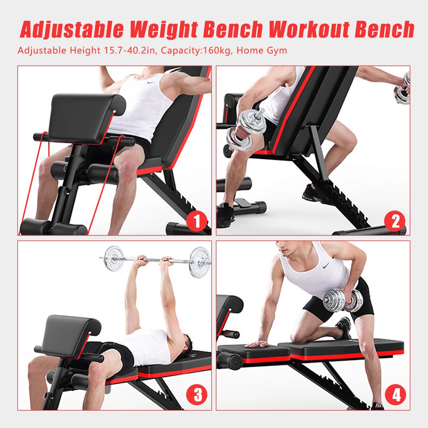 Adjustable Weight Bench Full Body Workout Foldable Incline Decline Workout Bench for Home Gym