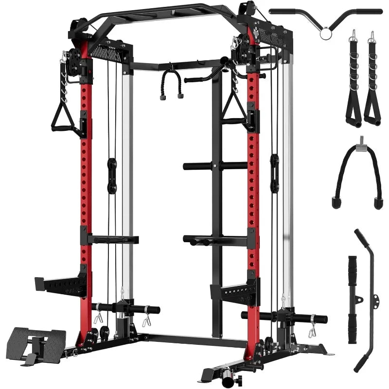 Power Cage, 2000LB Squat Rack, Dual Pulley Cable Crossover System, Multi-function Home Gym Workout Machine