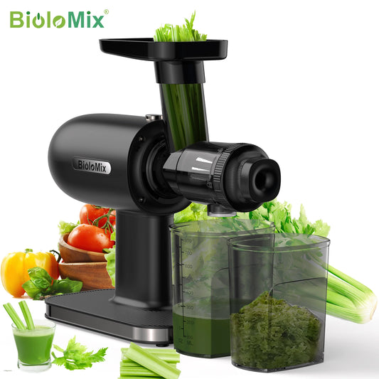 BioloMix Cold Press Juicer, Slow Masticating with Reverse Function, High Juice Yield, Easy to Clean, Brush, & Quiet