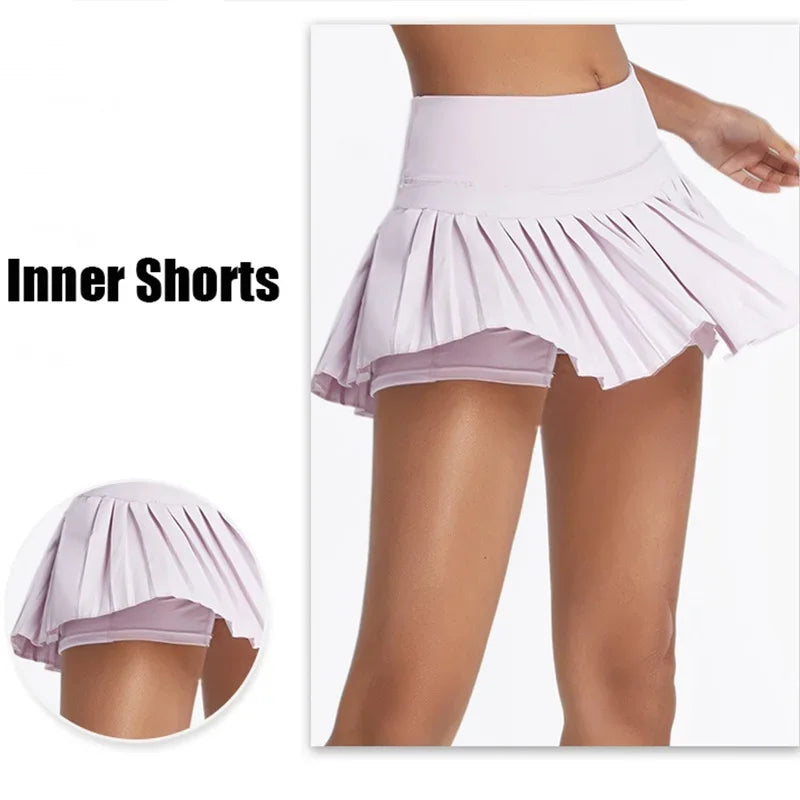 Safe Tennis Skirts XS-XXL Gym Golf Running Pleated Women Sports Fitness Shorts Pocket High Waist