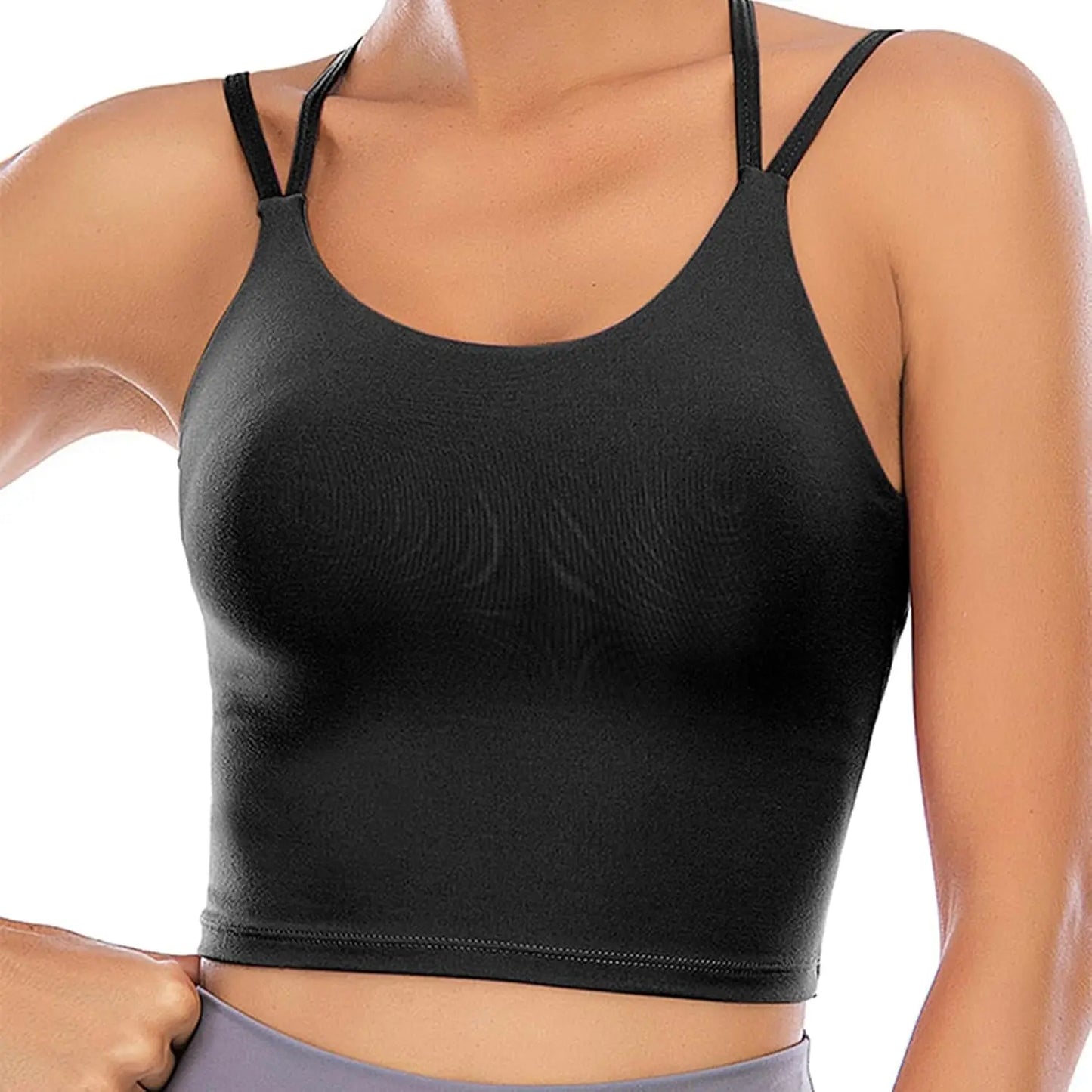 Womens Padded Sports Bra Fitness Workout Running Camisole Crop Top with Built in Bra